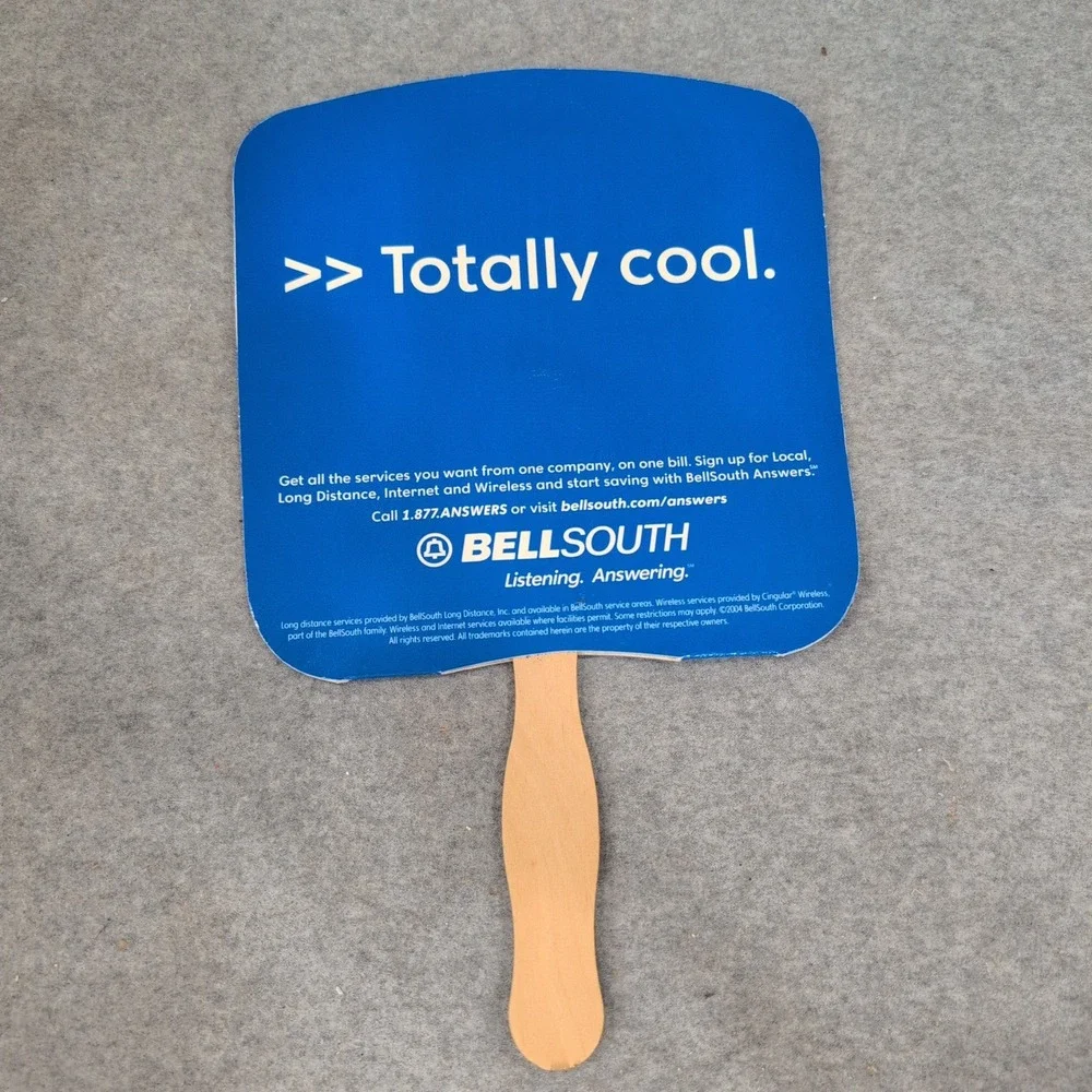 Vintage 2004 BellSouth Promotional Hand Fan Blue White Wood Handle Advertising - Picture 2 of 2